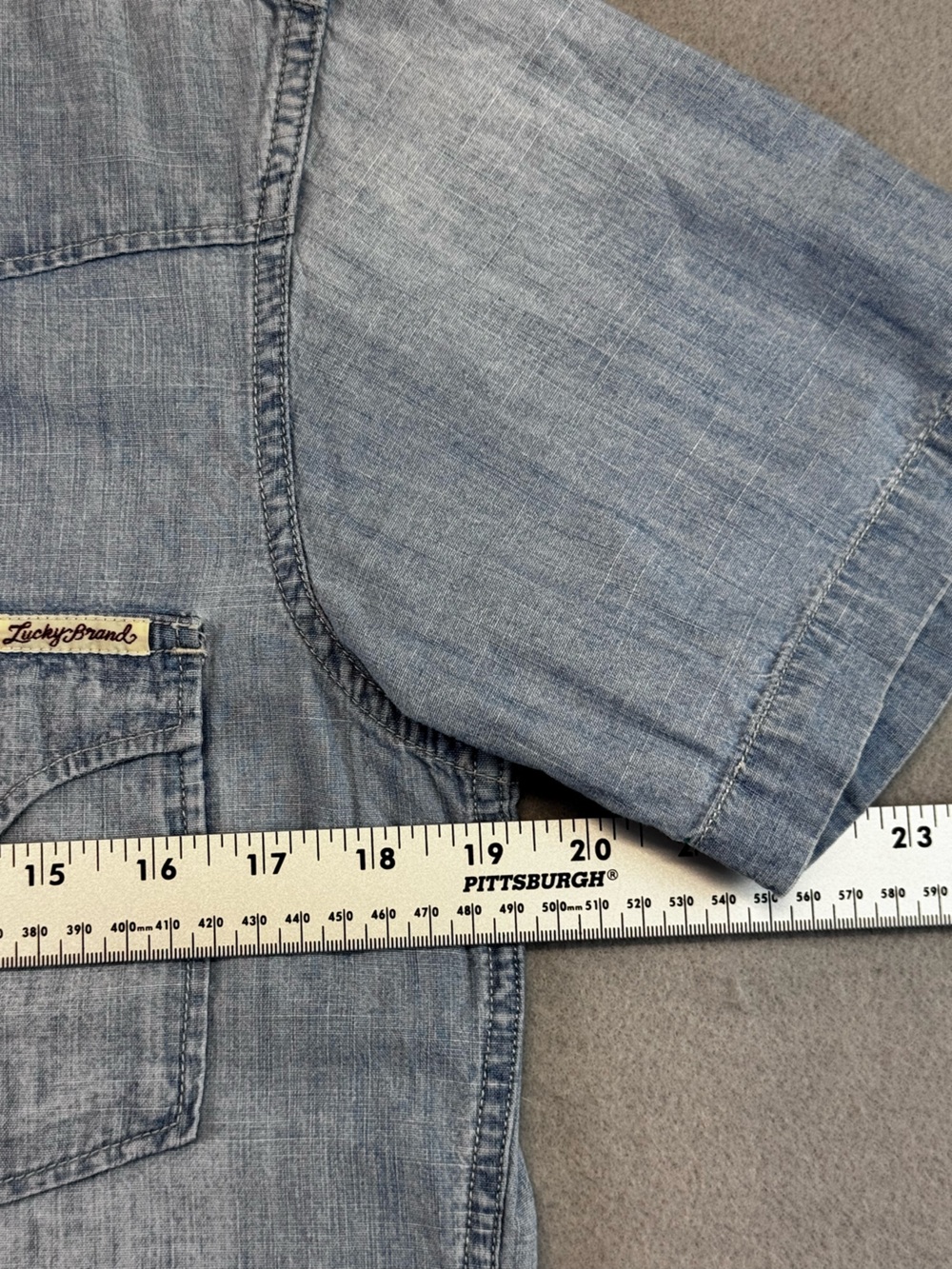 Women’s Lucky Brand Vintage Wash Short-Sleeve Denim Shirt - Light Blue - Picture 6 of 7